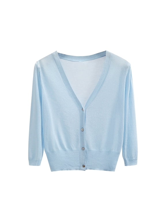 Women Plus Size Long Sleeve Cardigan Button Down Open Front Solid Casual Basic Cover Up Tops Spring Summer Fall Lightweight Layering Fashion Clothes, Blue XL