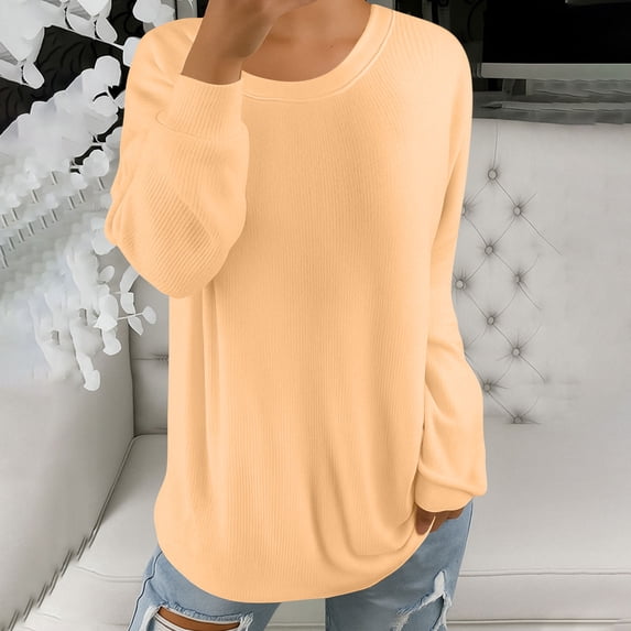 thefmos Women Plus Size V Neck Long Sleeve Ribbed Knit Pullover Tops Casual Loose Fit Basic Solid Tunic Blouses for Women Fall Winter Fashion Sweatshirts Cozy Layering Tops, Khaki L