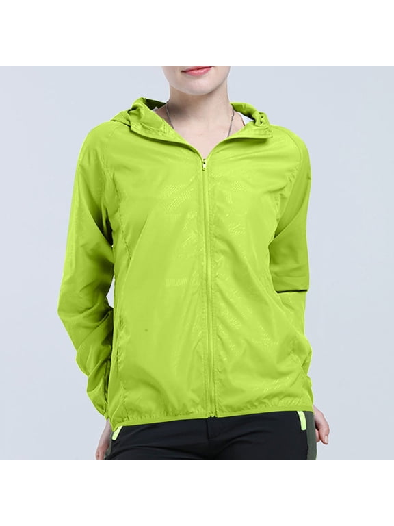 Women Plus Size Zip Up Hooded Raincoat Lightweight Casual Windbreaker Outdoor Solid Basic Tshirt Pullover Tops Vacation Beach Travel Clothes, Green S