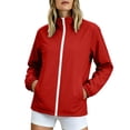 thumbnail image 1 of thefmos Women Plus Size Zip Up Long Sleeve Raincoat High Neck Fall Winter Casual Windbreaker Solid Basic Outdoor Jacket Trendy Trench Coat, Red 3XL, 1 of 7
