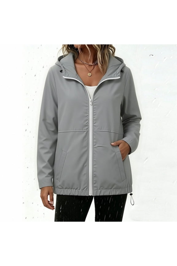 Women Winter Hooded Zip Up Jackets Warm Casual Basic Windbreaker Outwear Solid Trench Coats Dressy Fashion Clothes, Gray 2XL