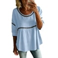thumbnail image 1 of thefmos Women's Fall 3/4 Sleeve Round Neck Embroidery Boho Tops Solid Casual Basic Pullover Tshirt Loose Blouses Trendy Winter Vacation Fashion Clothes, Sky Blue XL, 1 of 9