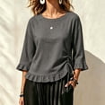 thumbnail image 1 of thefmos Women's Fall 3/4 Sleeve Ruffle Blouses Round Neck Drawstring Ruched Tops Casual Boho Pullover Shirts Solid Fashion Clothes for Vacation, Gray 2XL, 1 of 6