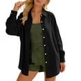 thumbnail image 1 of thefmos Women's Fall Long Sleeve Button Down Blouses Casual Collared Top Open Front Loose Shirt Winter Basic Dressy Tunic Tops Trendy Spring Vacation Fashion Clothes, Black L, 1 of 5