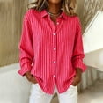 thumbnail image 1 of thefmos Women's Fall Striped Long Sleeve Button Down Blouse Collared Casual Loose Fit Tunic Tops Cute Trendy Work Shirts Blouses Winter Spring Fashion Clothes, Watermelon Red L, 1 of 5