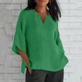 thumbnail image 1 of thefmos Women's Fall V Neck 3/4 Sleeve Flowy Pullover Tops Casual Boho Loose Tshirt Solid Dressy Basic Blouse for Vacation Fashion, Green 2XL, 1 of 5