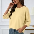 thumbnail image 1 of thefmos Women's Fall Winter 3/4 Sleeve Crewneck Knitted Pullover Tops Solid Loose Casual Basic Tops Cozy Fashion Clothes, Yellow S, 1 of 7