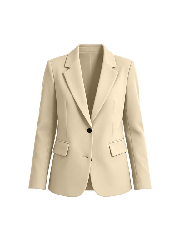 Women's Fall Winter Collared Long Sleeve Button Down Blazer Solid Elegant Business Work Blouses Jackets for Women Dressy Casual Office, Khaki L