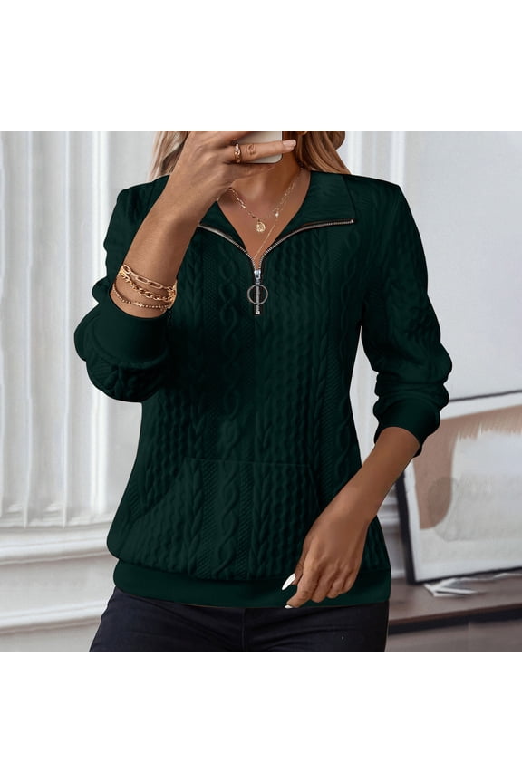 Women's Fall Winter Collared Long Sleeve Zipper Knitted Pullover Tops Solid Basic Casual Button Down Sweaters Trendy Streetwear Fashion Clothes, Green S