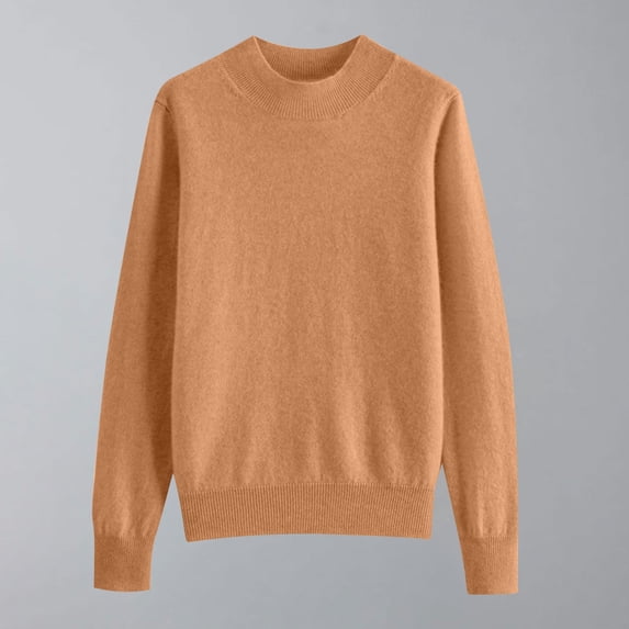 thefmos Women's Fall Winter High Neck Long Sleeve Ribbed Knit Pullover Tops Casual Basic Sweater Blouses Cozy Warm Tee Shirts for Vacation, Gold L