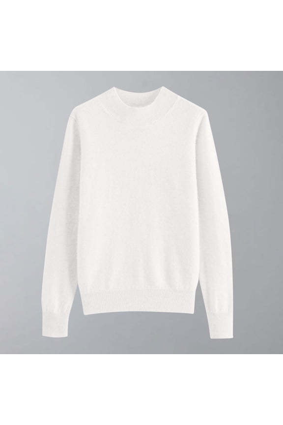 Women's Fall Winter High Neck Long Sleeve Ribbed Knit Pullover Tops Casual Basic Sweater Blouses Cozy Warm Tee Shirts for Vacation, White M