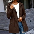 thumbnail image 1 of thefmos Women's Fall Winter Hooded Zip Up Jacket Casual Drawstring Basic Coat Windbreaker Solid Trendy Pullover Outdoor Work Daily, Brown M, 1 of 7