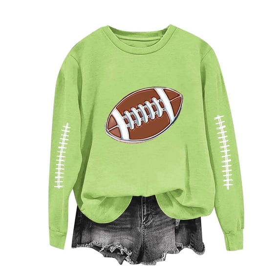 thefmos Women's Fall Winter Long Sleeve Graphic Pullover Tops Round Neck Casual Loose Football Printed Tshirt Blouses Cute Trendy Sweatshirt Vacation Fashion Clothes, Green S