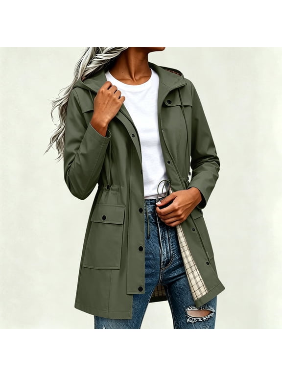 Women's Fall Winter Long Sleeve Hooded Button Down Open Front Casual Coat Outwear Solid Trendy Jackets Blazer Dressy Basic Fashion Tops, Army Green S