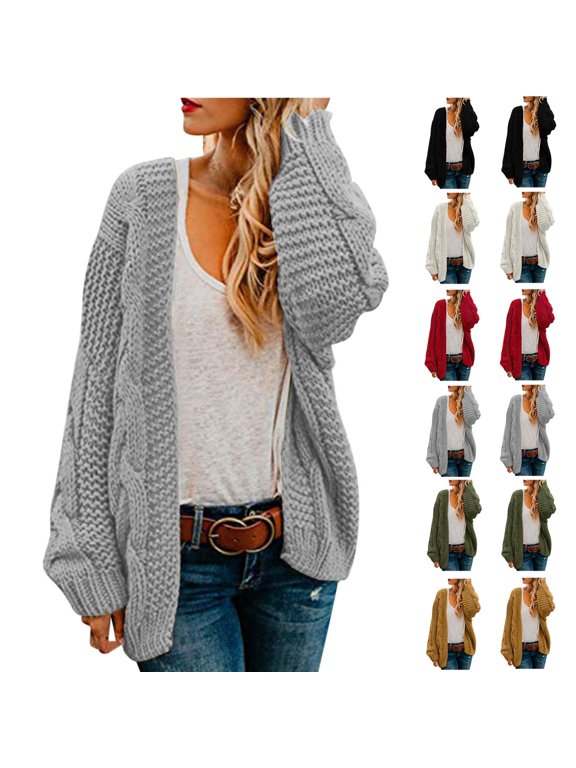 Women's Fall Winter Long Sleeve Knitted Cardigan Open Front Casual Boho Solid Tops Cozy Sweaters Outerwear Daily Fashion, Gray XL