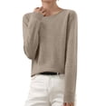 thumbnail image 1 of thefmos Women's Fall Winter Long Sleeve Knitted Pullover Tops Round Neck Casual Basic Sweaters Cozy Everyday Layering Blouses for Cold Weather Fashion, Khaki 2XL, 1 of 6