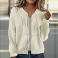thumbnail image 1 of thefmos Women's Fall Winter Long Sleeve Knitted Pullover Tops Zipper Sweater Cardigan Casual Cozy Warm Solid Basic Tunic Blouses Fashion Outerwear, Beige M, 1 of 6
