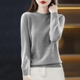 thumbnail image 1 of thefmos Women's Fall Winter Round Neck Long Sleeve Knitted Warm Pullover Tops Solid Casual Basic Sweaters Cozy Layering Fashion Clothes, Gray L, 1 of 3
