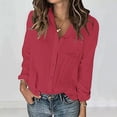 thumbnail image 1 of thefmos Women's Fall Winter V Neck Long Sleeve Button Down Blouses Solid Casual Shirt Dressy Tops Trendy Work Cute Pullover, Red S, 1 of 8