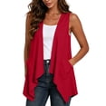 thumbnail image 1 of thefmos Women's Sleeveless Open Front Cardigan Casual Basic Vest Solid Color Fall Spring Cover Up Lightweight Layering Top, Red M, 1 of 7