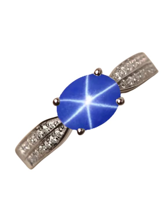6 Rays Star Sapphire Gemstone Ring 925 Sterling Silver Oval Gems Ring Handmade Celestial Sapphire Jewelry for Women Rose Gold 7