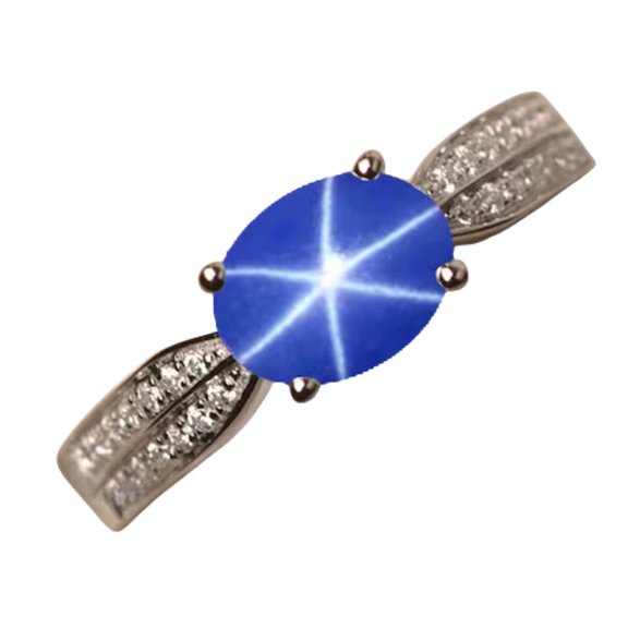 thejewelryart 6 Rays Star Sapphire Gemstone Ring 925 Sterling Silver Oval Gems Ring Handmade Celestial Sapphire Jewelry for Women Rose Gold 7