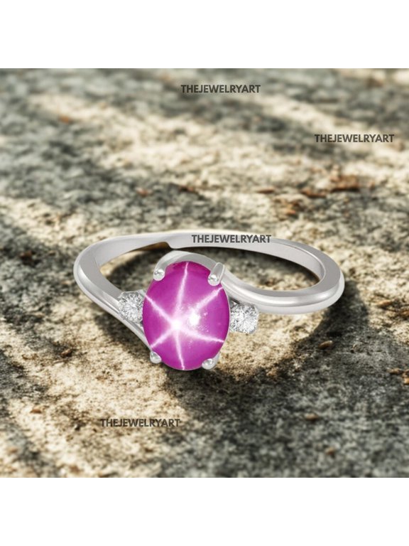 925 Sterling Silver Engagement Ring – Dainty Pink 6-Ray Star Ruby Ring Star Design Gems Handmade Jewelry Gift for Her Silver 4