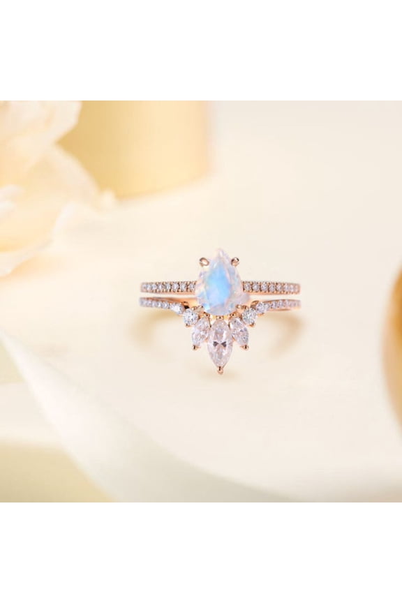925 Sterling Silver Moonstone Engagement Ring Timeless Design Perfect Women's Jewelry for Engagement or Wedding Black Vermeil 10
