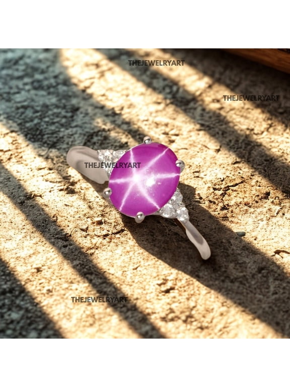 925 Sterling Silver Pink Star Ruby Ring Dainty 6-Ray Star Pink Gemstone Engagement Ring Handmade Jewelry for Her Gold 9.5