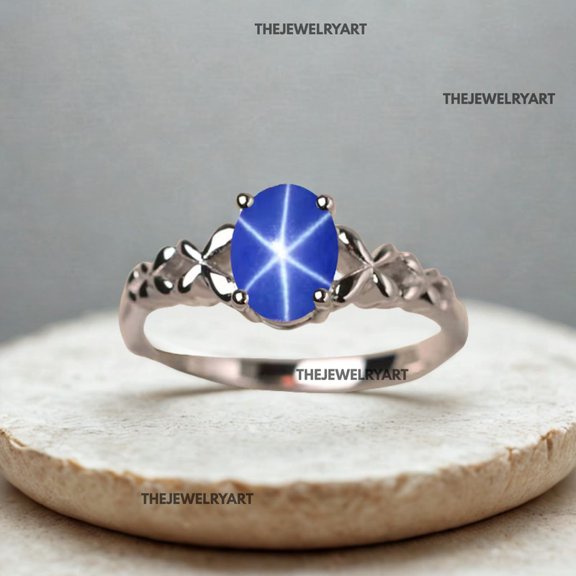 thejewelryart Butterfly Design Band Blue Star Gems Ring for Women 925 Sterling Silver Stunning Blue Sapphire Jewelry Gift for Her Gold 12
