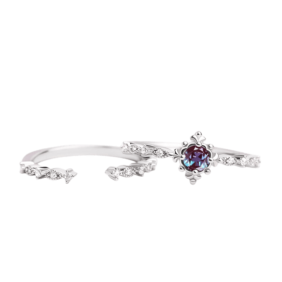 thejewelryart Color-Changing Alexandrite Gemstone Engagement Ring Set Bridal Gold Band Perfect for Proposal and Special Occasion Silver 11