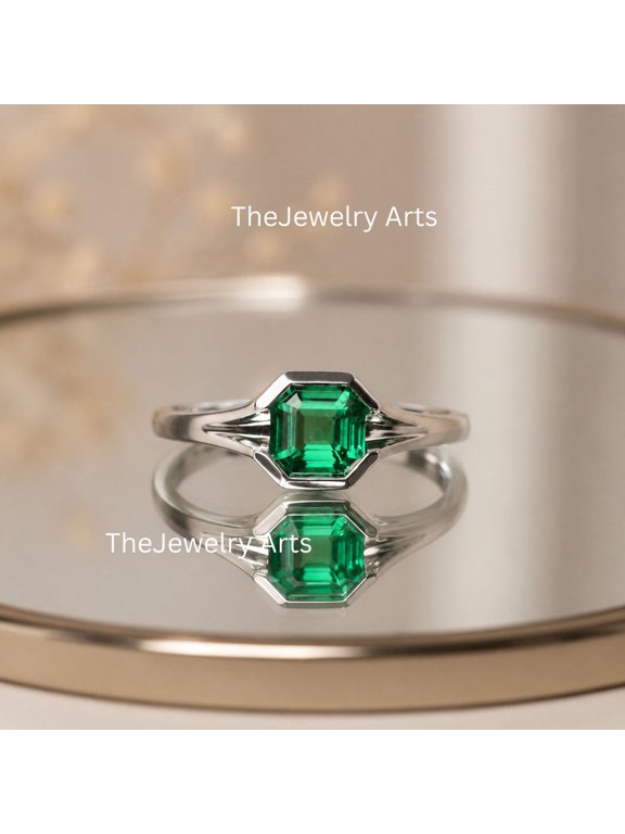 Emerald Engagement Sterling Silver Asscher Cut Green Stone May Birthstone Vintage Art Deco Ring Silver 3