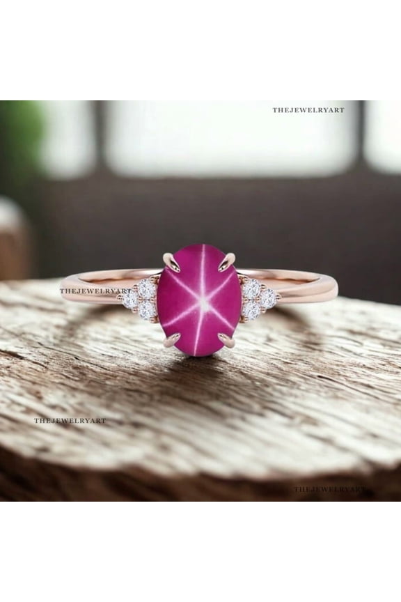 Handmade Pink Star Sapphire Ring Rose Gold with Sterling Silver Band Fine Jewelry Women's Ring for Special Occasions Silver 6