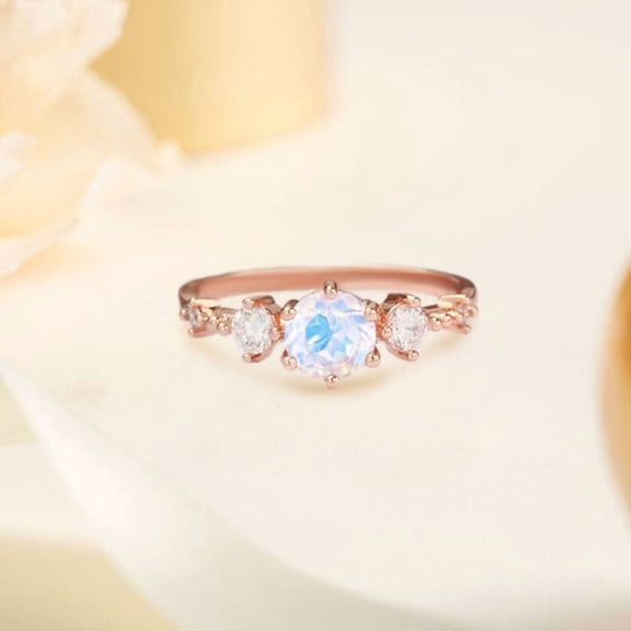 thejewelryart Moonstone Engagement Ring 925 Sterling Silver Band with Sparkling CZ, Elegant, Timeless Design Perfect for Proposal Black Vermeil 12