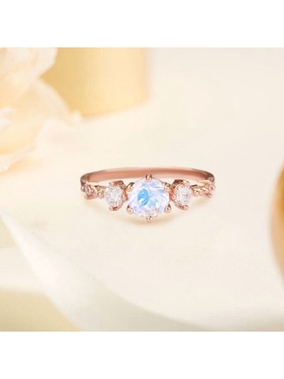 Moonstone Engagement Ring 925 Sterling Silver Band with Sparkling CZ, Elegant, Timeless Design Perfect for Proposal Silver 5