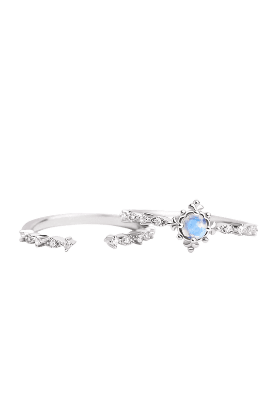 Moonstone Ring Set Rose Gold Bridal Rings with Timeless Elegance Handmade Jewelry Perfect for Proposal or Wedding Silver 12.5