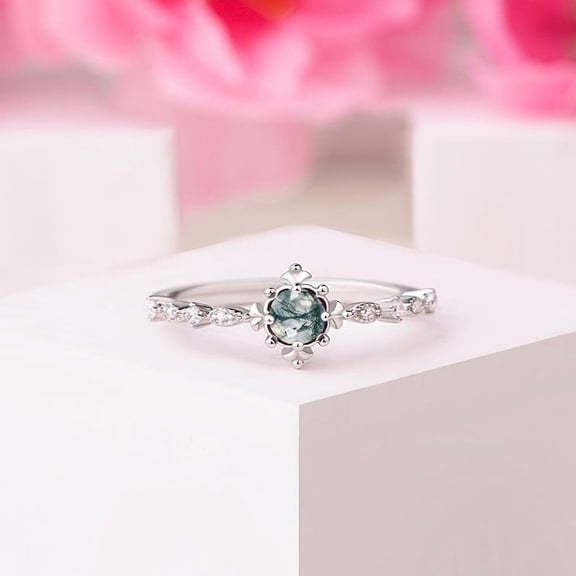 thejewelryart Moss Agate Engagement Ring Rose Gold Minimalist Promise Ring Timeless Beauty Handmade Jewelry Perfect for Modern Couple Black Vermeil 6