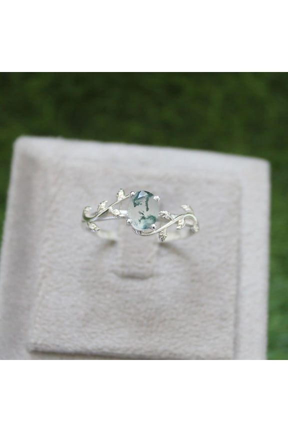 Moss Agate Sterling Silver Ring – Twisted Vine Engagement Promise Band Silver 5