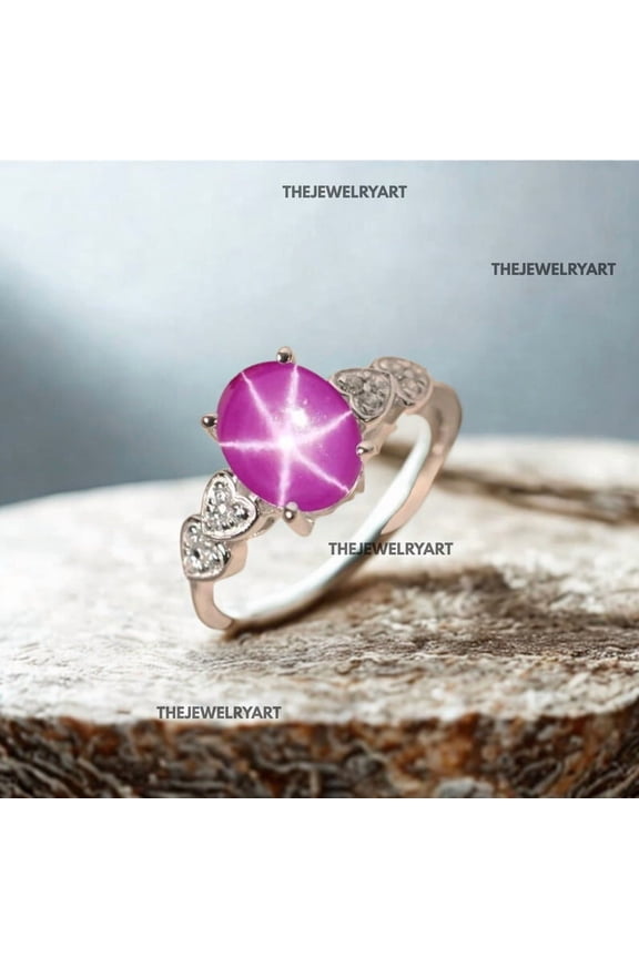 Natural Pink Star Sapphire Gemstone Ring 925 Sterling Silver Oval Cut Blue Gems Ring Handmade Fine Jewelry For Her Black Vermeil 5