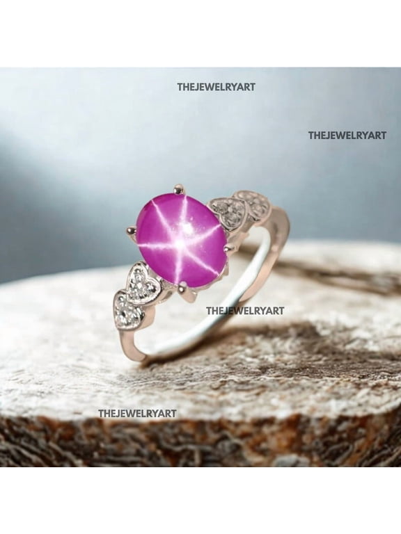 Natural Pink Star Sapphire Gemstone Ring 925 Sterling Silver Oval Cut Blue Gems Ring Handmade Fine Jewelry For Her Gold 6