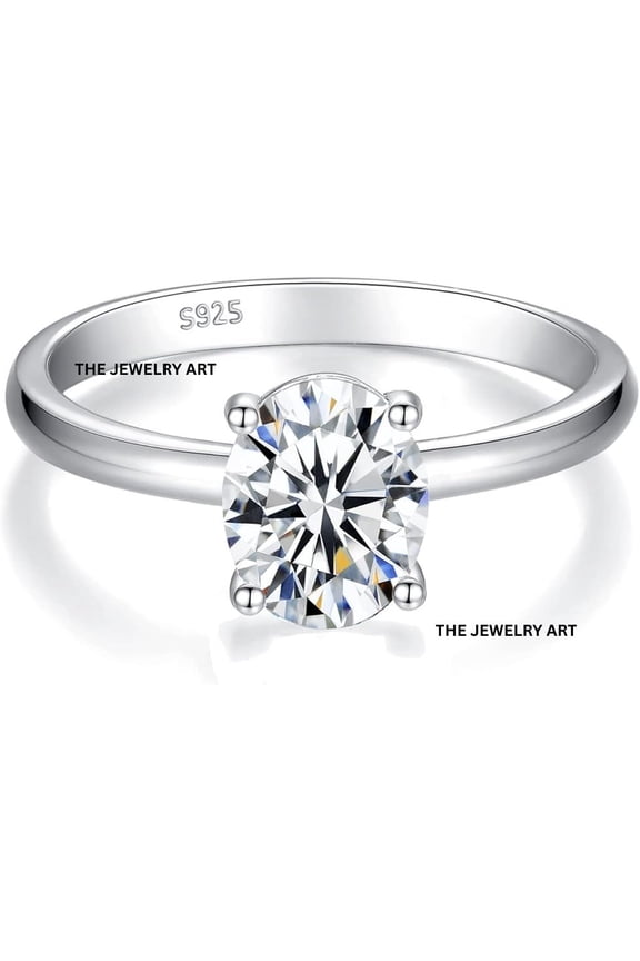 Oval Solitaire Engagement Ring, 925 Sterling Silver Classic 4 Prong Wedding Promise Ring, Diamond Simulant Jewelry Silver 4