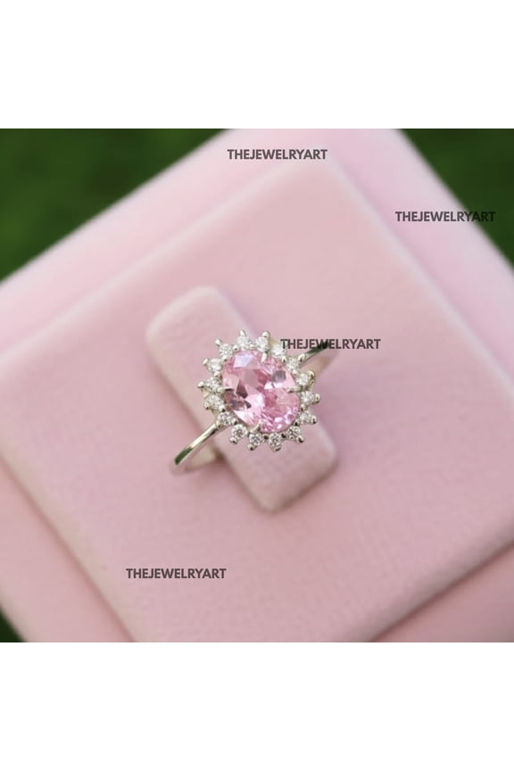 Princess Diana Style Halo Ring 925 Sterling Silver Oval Pink Sapphire Ring Handmade Jewelry Valentine Gift for Her Silver 5