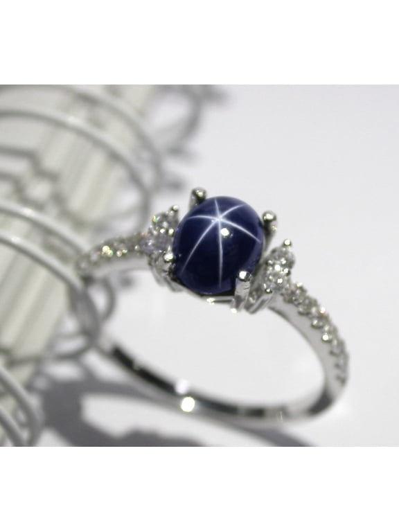 Sterling Silver 3.25 ct Blue Star Sapphire Ring Timeless Elegant Wedding Jewelry Stunning Star Effect Ring for Women Silver 9