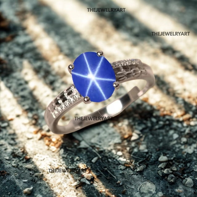 thejewelryart Sterling Silver 925 Blue Star Sapphire Gemstone Ring ...