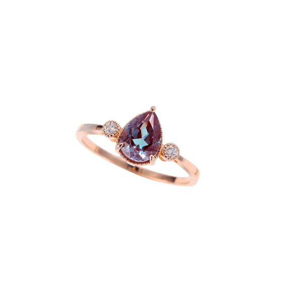 thejewelryart Vintage Pear Alexandrite Engagement Ring Color-Changing Gemstone Bridal Ring Handmade Women Jewelry Perfect for Gift Rose Gold 10.5