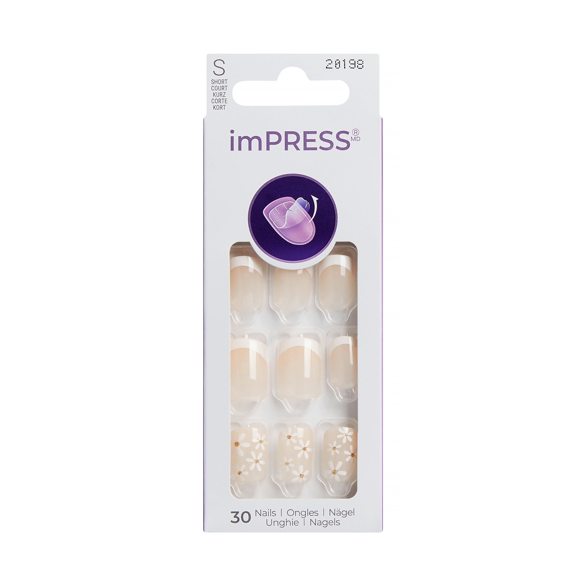 KISS imPRESS Design Press on Nails, That Summer, White, Short Squoval, 30 Count