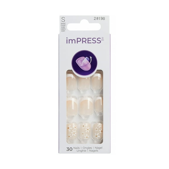 KISS imPRESS Design Press on Nails, That Summer, White, Short Squoval, 30 Count