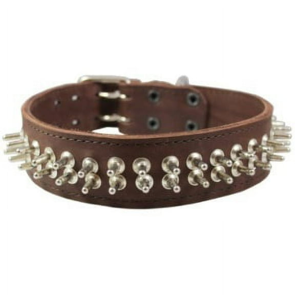 thick genuine leather spiked dog collar2 wide sized to fit 18"-22" neck. boxer, rottweiler, pit bull, bulldog
