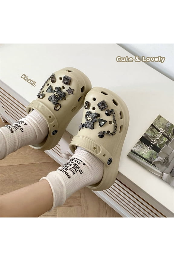 thick soled EVA, worn for summer, perforated shoes, height increasing, anti slip, beach toe cover, small stature, one-piece cool slippers for women Slippers