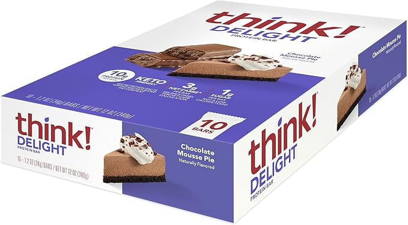 think! Delight Protein Bars, Low Carb, Gluten Free Snack - Chocolate Mousse Pie, 10 Count (Packaging May Vary)